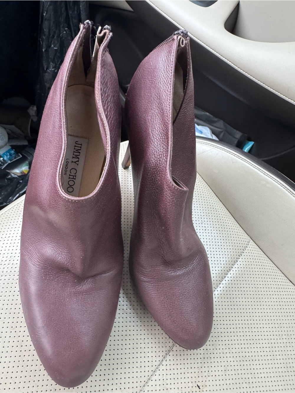 Jimmy Choo Plum Leather Pointed Ankle Booties